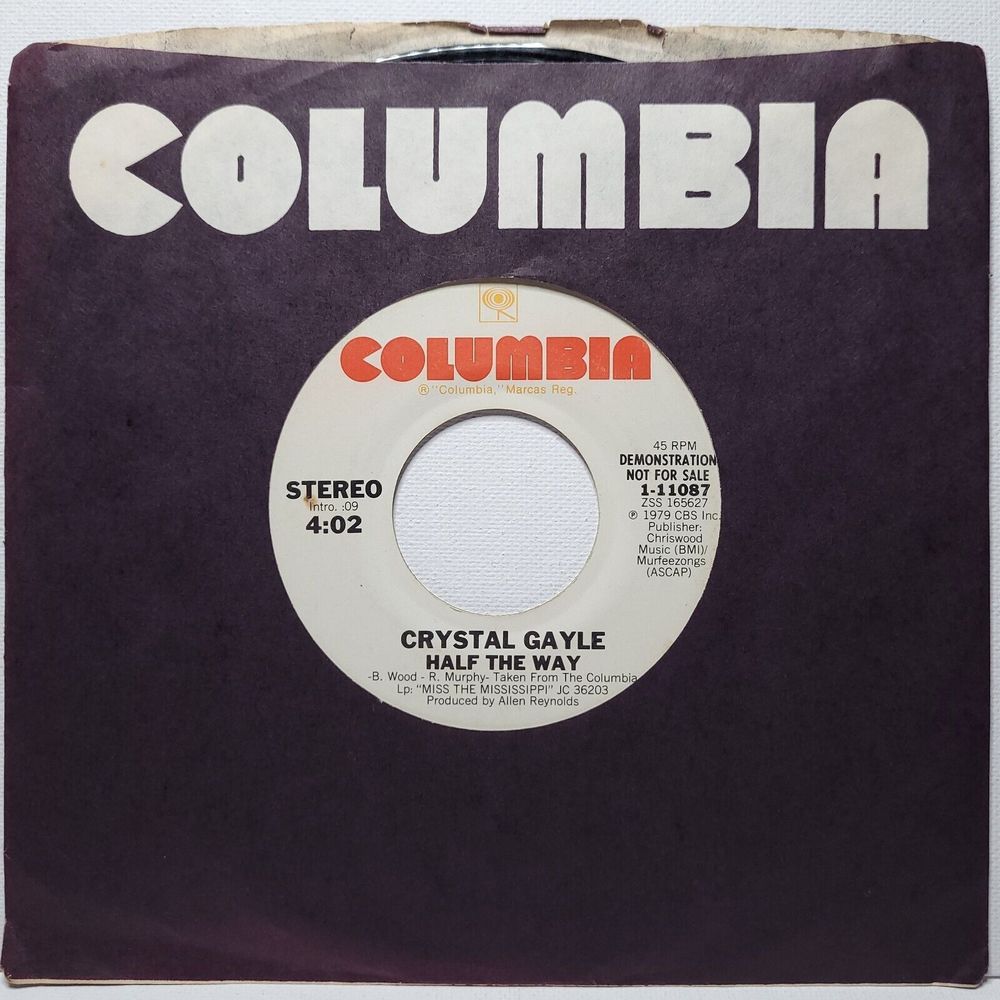 Crystal Gayle Vinyl 45 Promo Half The Way on Columbia VG Country